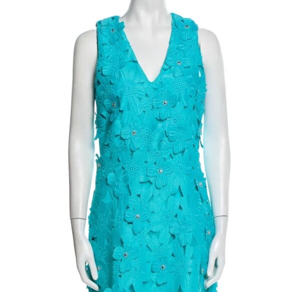 DESIGNER MICHAEL KORS TURQUOISE LACE PATTERN SLEEVELESS V NECK DRESS 4.R - Picture 7 of 11